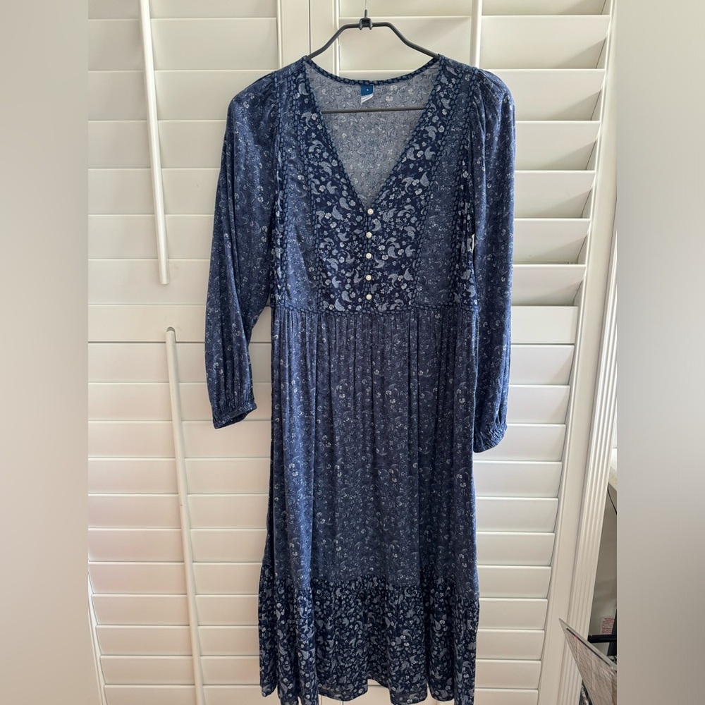 Old Navy, Blue Floral Prairie Long Sleeve Dress